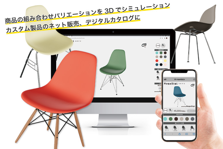 商品の組み合わせバリエーションを3Dでシミュレーションカスタム製品のネット販売、デジタルカタログに